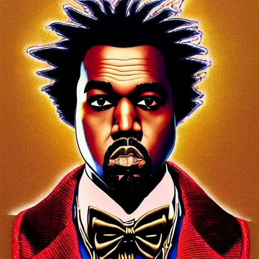 Image similar to portrait of kanye west as willy wonka, by yoichi hatakenaka, masamune shirow, josan gonzales and dan mumford, ayami kojima, takato yamamoto, barclay shaw, karol bak, yukito kishiro