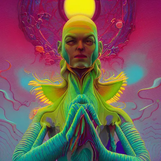 Image similar to colourful breathtakingly weird beautiful powerful magical wonderfully majestic beautifully cool character by michael whelan and moebius and beeple and kilian eng and dan mcpharlin and pascal blanche and jamie hewlett and richard dadd, symmetrical, magical stormy reflections, smoke on water, 8 k artstation