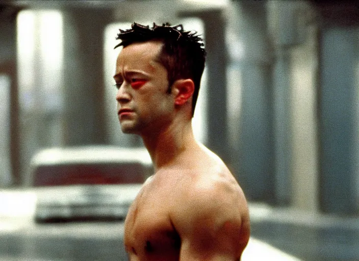 Image similar to film still of Joseph Gordon-Levitt as Tyler Durden in Fight Club 1999