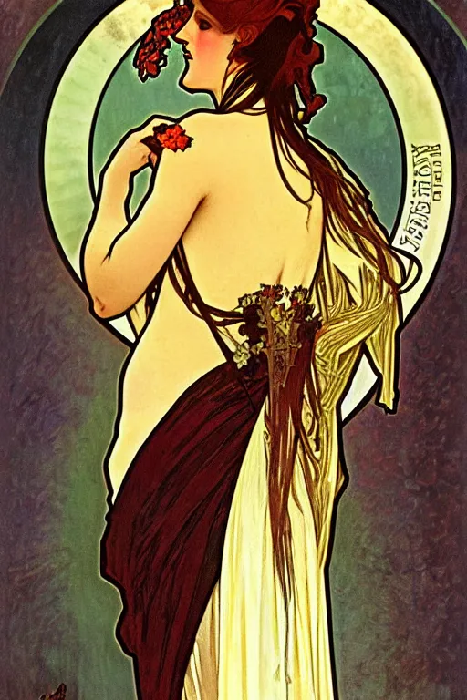 Image similar to full body vampire princess portrait painted by alphonse mucha