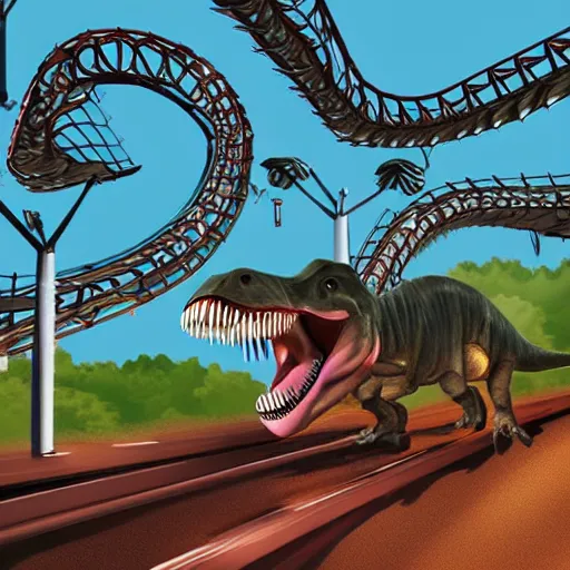 a dinosaur riding a roller coaster photorealistic Stable