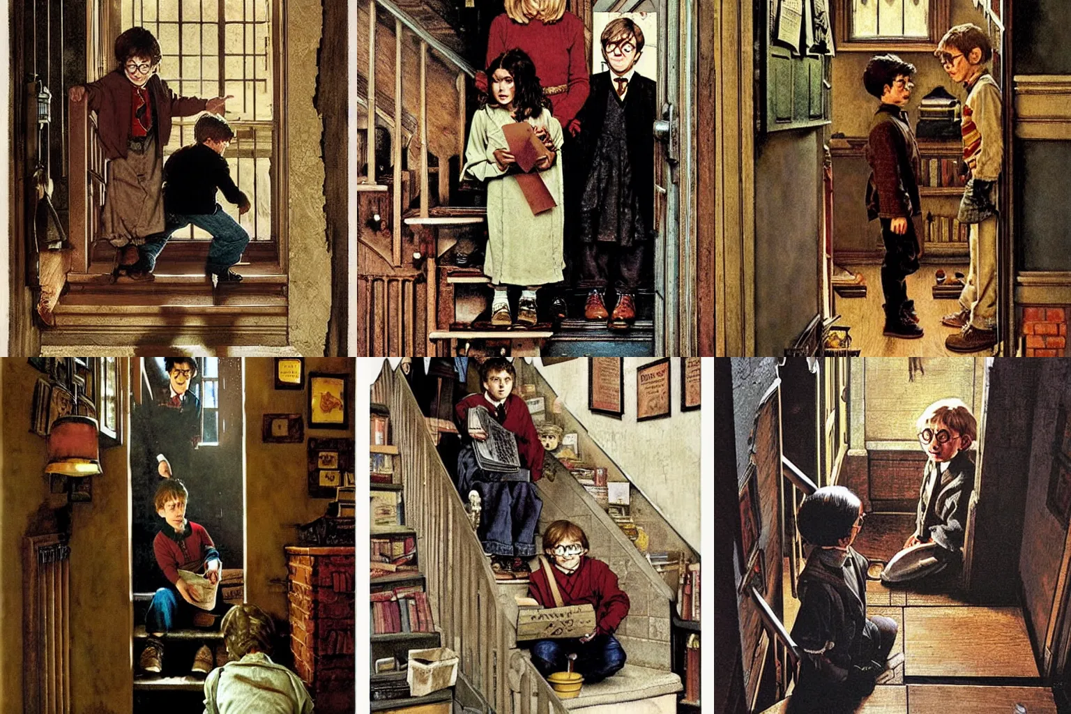 Prompt: harry potter lives under the stairs by norman rockwell