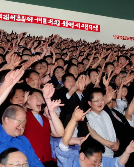 Image similar to Excited Fans at a Kim Jong-Un Meet and Greet, realistic, 4k, 8k