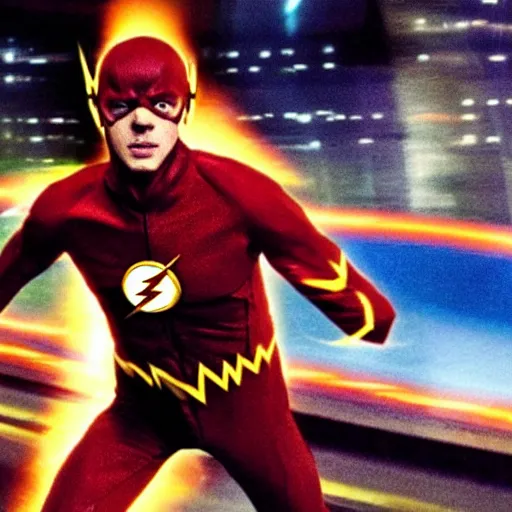 Image similar to Actor Billy Pipski as the Flash running on the Cosmic Treadmill, from The Flash Movie, 1980, directed by Steven Spielberg, Warner Brother Pictures