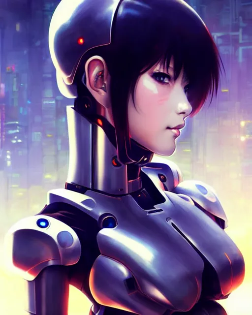 Image similar to portrait Anime Girl in mecha armor in night tokyo Sharp fine face pretty face, realistic shaded Perfect face, fine details. Anime. cyberpunk realistic shaded lighting by katsuhiro otomo ghost-in-the-shell, magali villeneuve, artgerm, rutkowski Jeremy Lipkin and Giuseppe Dangelico Pino and Michael Garmash and Rob Rey