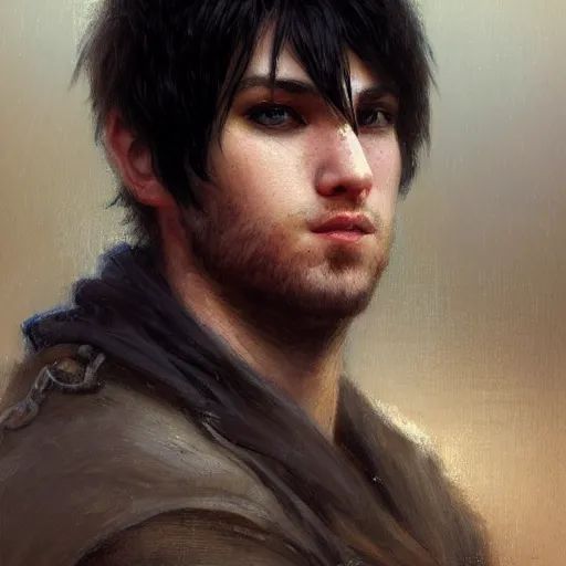 Image similar to A handsome, cute emo guy, close-up portrait illustrated by Gaston Bussiere and Greg Rutkowski, trending on artstation, artstationHD, artstationHQ, artstation digital artwork, photorealistic imagery, photorealistic facial features, intricate, 4k, 8k