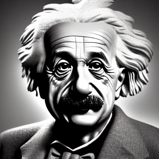 Prompt: albert einstein, highly detailed, extremely high quality, hd, 4 k, 8 k, 3 d rendered in octane, blender, realistic, detailed lighting, detailed shadows, sharp, no blur, edited, corrected, trending on artstation, digital art