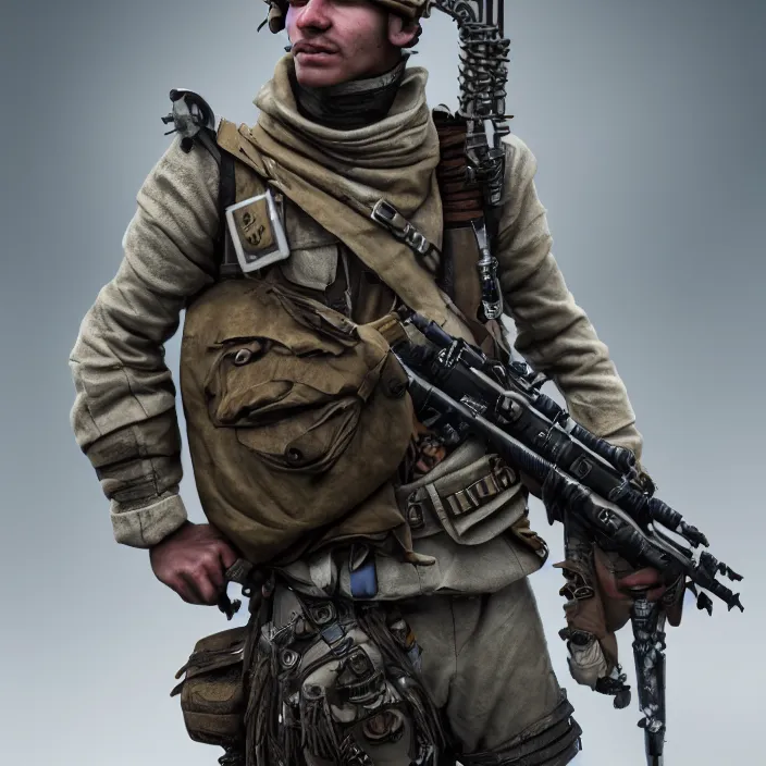 Image similar to photograph of a real-life beautiful stteampunk soldier. Extremely detailed. 8k