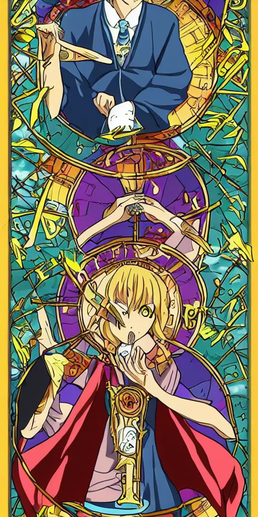 Image similar to Wheel of Fortune tarot card anime style