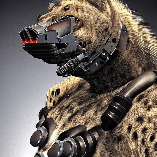 Image similar to cybernetic hyena realistic photo, cyborg hyena real