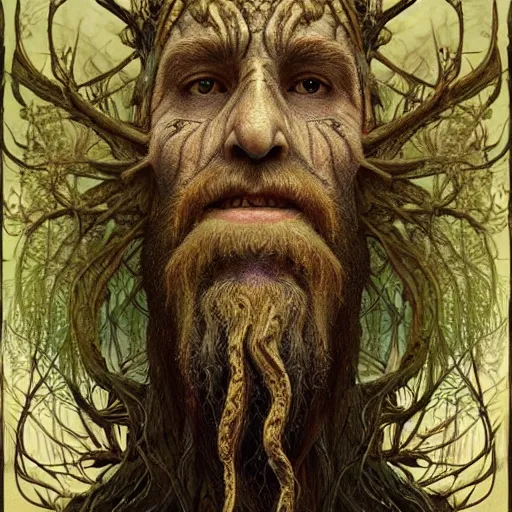 Prompt: portrait of Treebeard made with lush branch by Jeff Easley and Peter Elson + beautiful eyes, beautiful face + symmetry face + border and embellishments inspiried by alphonse mucha, fractals in the background, galaxy + baroque, gothic, surreal + highly detailed, intricate complexity, epic composition, magical atmosphere + masterpiece, award winning + trending on artstation