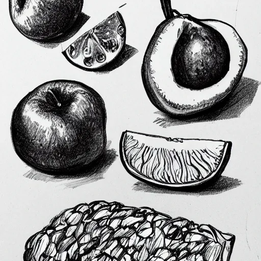 Image similar to a detailed profesional sketch of fruits