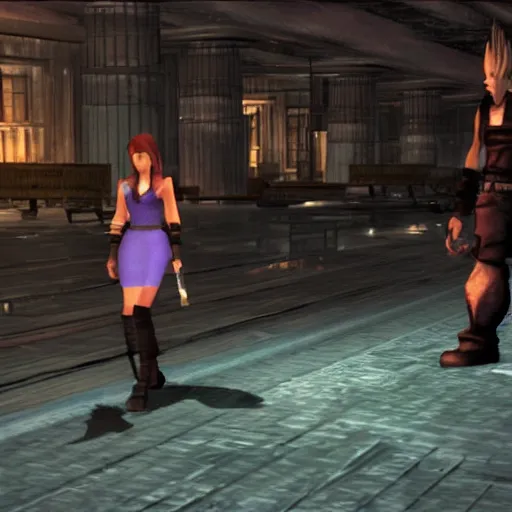 Image similar to a still frame from the video game final fantasy vii, starring nancy pelosi