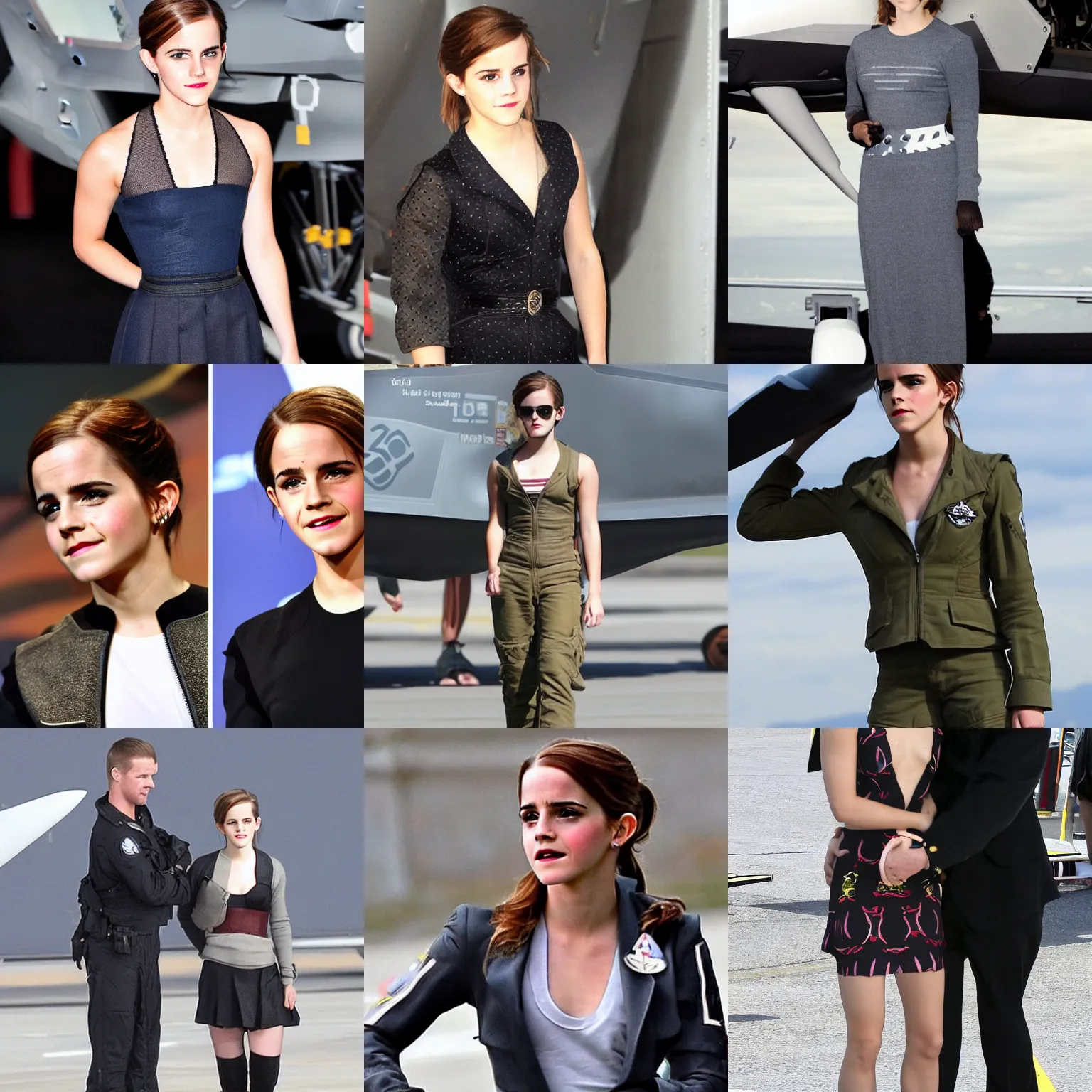 Prompt: emma watson dressed up as an f - 3 5 fighter jet