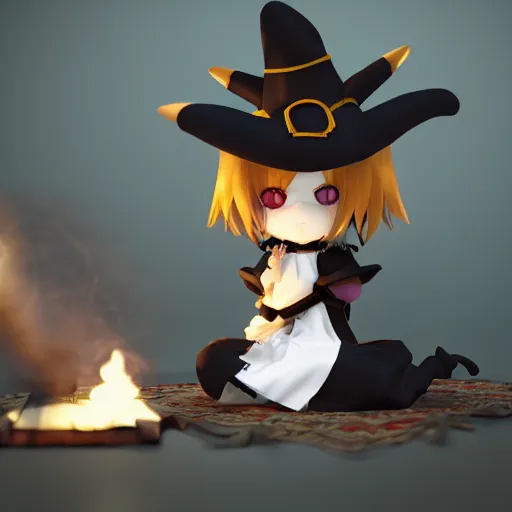 Image similar to cute fumo plush of a catgirl casting a summoning spell, witch, focus, bokeh, vray