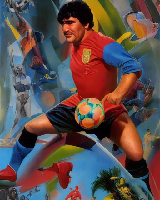 Image similar to studio light, portrait, diego armando maradona by peter andrew jones!!!!!!!!, by roger dean, hd, hyper detailed, 4 k