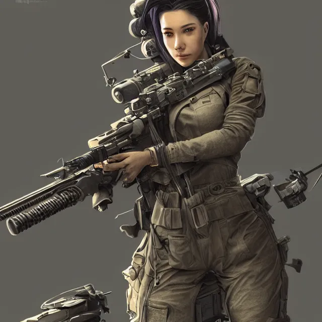 Image similar to the photorealistic portrait of lawful neutral female futuristic marine sniper as absurdly beautiful, gorgeous, elegant, young gravure idol, an ultrafine hyperdetailed illustration by kim jung gi, irakli nadar, intricate linework, bright colors, octopath traveler, final fantasy, unreal engine 5 highly rendered, global illumination, radiant light, detailed and intricate environment