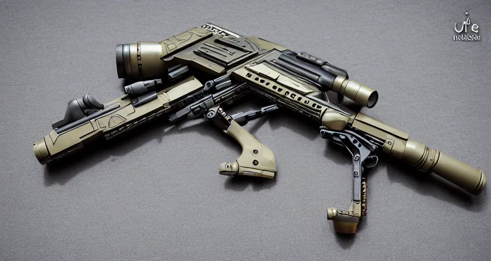 Prompt: extremely detailed ultra realistic photographic side view retro vintage sci fi hyper minimalist bullpup laser sniper rifle, detailed trigger, chemically propelled, laser, steel wood accents, intricate detail, elegant sleek smooth body, railgun, chemrail, gauss, smooth utopian design, ultra high quality, octane, cod, elysium, warframe, terminator