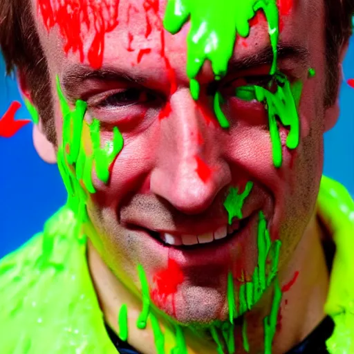 Prompt: Saul Goodman!, covered in slime!!, ((at the Kid Choice Awards)) , professional photography