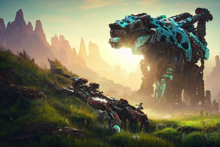 Image similar to tremortusk machine mecanical creature robot of horizon forbidden west horizon zero dawn bioluminiscence global illumination ray tracing hdr fanart arstation by ian pesty and alena aenami artworks in 4 k