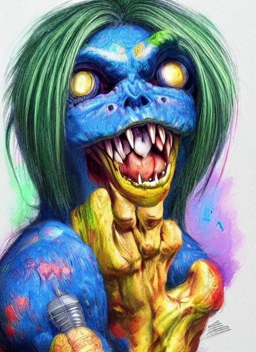 Image similar to cute monsters, colorful, digital art, fantasy, magic, trending on artstation, ultra detailed, professional illustration,chalk, portrait artwork by Basil Gogos , clean