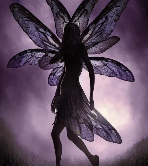 Image similar to gothic fairy with dragonfly wings, digital painting, liminal eerie midnight backlit, a picture taken by Michael Komarck