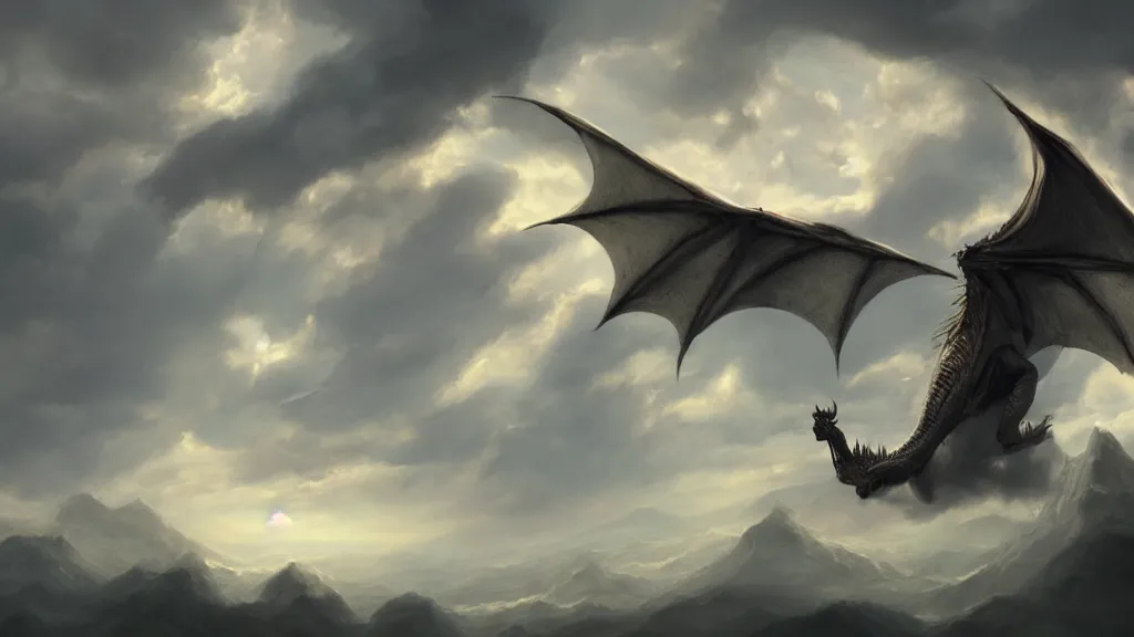 Prompt: A dragon made of clouds, concept art, matte painting, 8k, highly detailed, artstation, fluffy clouds, high quality,