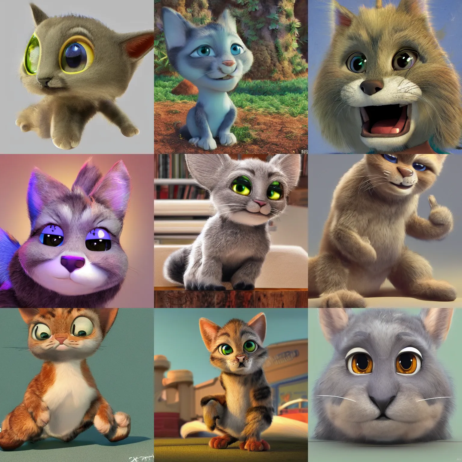 Prompt: very cute disney pixar cat, detailed fur, concept artwork, 3 d render official art, zootopia, cartoony, adorable design, hq, artstationhd