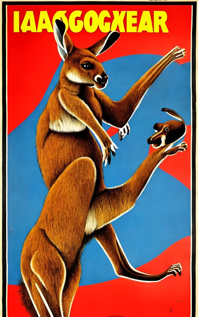 Image similar to kangaroo boxer, soviet poster