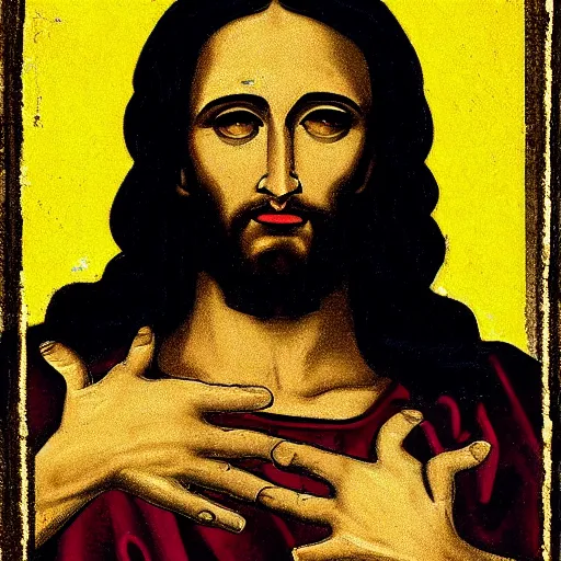 Image similar to jesus as a gangsta, making a v with his hand