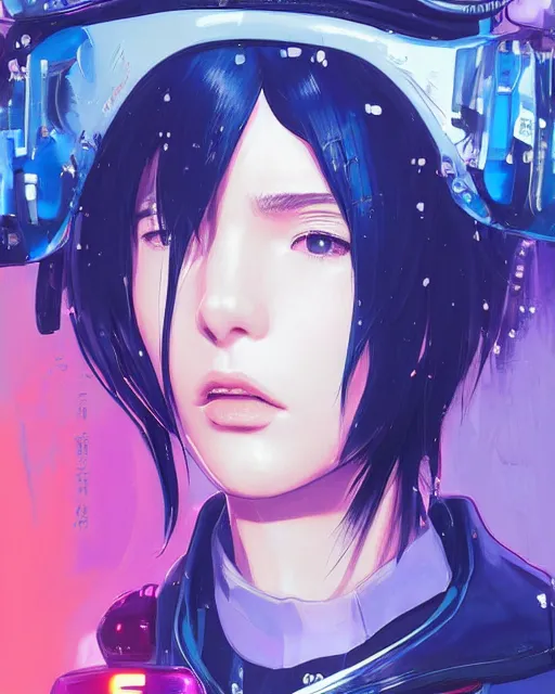 Image similar to police officer girl very very anime!!! fine face, audrey plaza, realistic shaded perfect face, fine details. anime. realistic shaded lighting cyberpunk futuristic neon tattoos styled hair reflective puffy sheen film jacket decorated poster by ilya kuvshinov katsuhiro otomo ghost in the shell magali villeneuve artgerm jeremy lipkin michael garmash rob rey