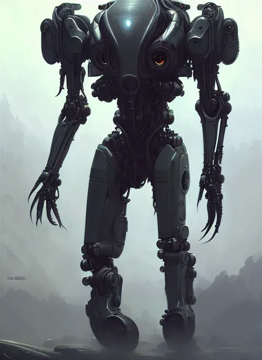 Image similar to alien mech suit, diffuse lighting, fantasy, highly detailed, photorealistic, digital painting, artstation, illustration, concept art, smooth, sharp focus, in the style of tom bagshaw