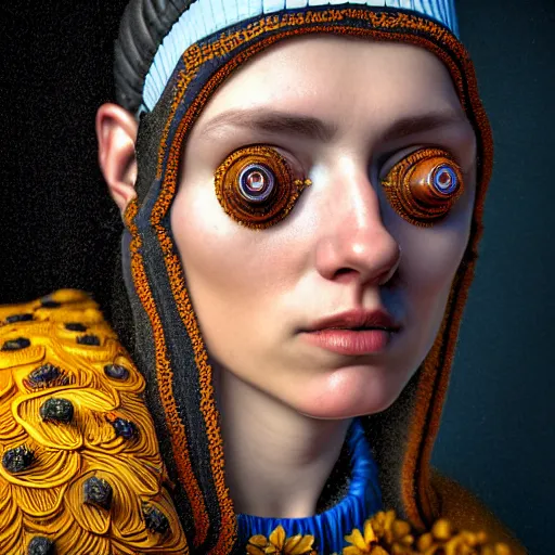 Prompt: Colour Caravaggio style Photography of Highly detailed beautiful Woman with 1000 years detailed face and wearing detailed Ukrainian folk costume designed by Taras Shevchenko also wearing highly detailed retrofuturistic sci-fi Neural interface designed by Josan Gonzalez. Many details In style of Josan Gonzalez and Mike Winkelmann and andgreg rutkowski and alphonse muchaand and Caspar David Friedrich and Stephen Hickman and James Gurney and Hiromasa Ogura. Rendered in Blender and Octane Render volumetric natural light