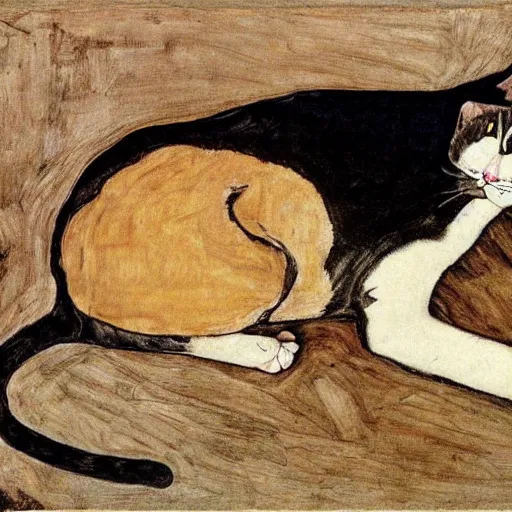 Prompt: cat by egon schiele