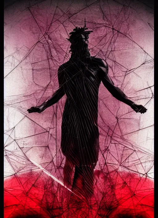 Image similar to dark design poster showing a close up of a heroic greco roman statue, black background with very subtle red and purple design elements, powerful, nekro, vito acconci, thin straight lines, dark, glitch art, neo vaporwave, gritty, layout frame, square, trending on artstation