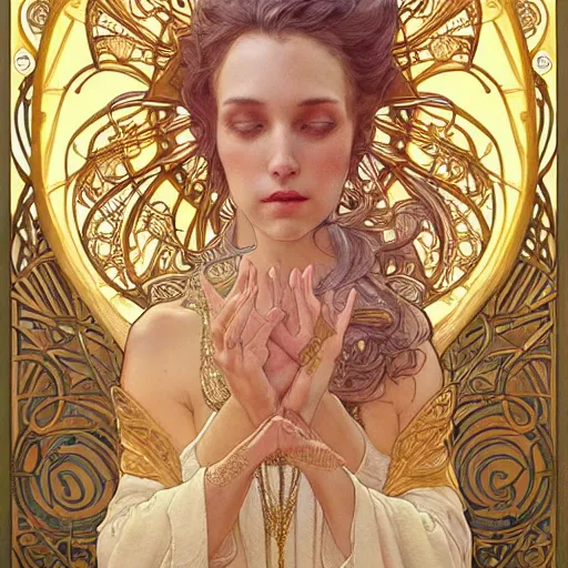 Image similar to god, highly detailed, very intricate, art nouveau, gold filigree, soft cinematic lighting, award winning, tarot concept art watercolor illustration by mandy jurgens and alphonse mucha and alena aenami, pastel color palette, featured on artstation