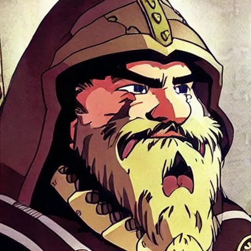 Prompt: gimli the dwarf an 80\'s anime world, wearing armor, incredibly detailed, ultra realistic, satoshi kon