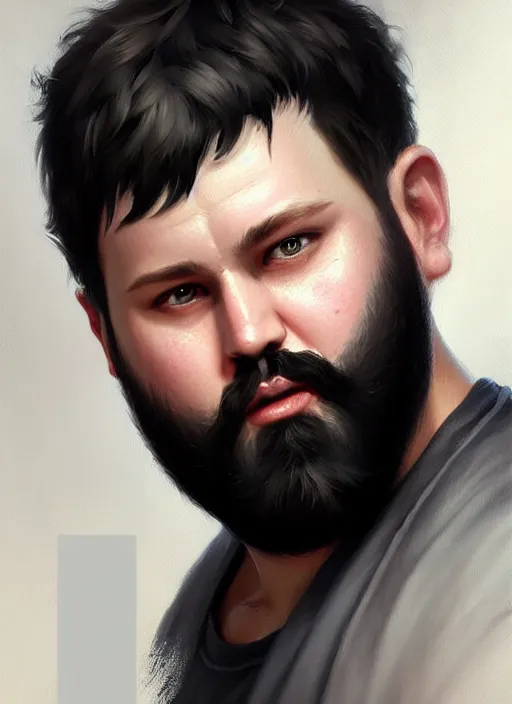 Image similar to a _ fantasy _ style _ portrait _ painting _ of white male short black hair chubby disconnected beard, rpg dnd oil _ painting _ unreal _ 5 _ daz. _ rpg _ portrait _ extremely _ detailed _ artgerm _ greg _ rutkowski _ greg