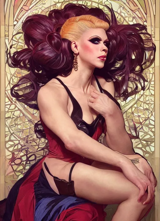 Image similar to katya, drag queen, painting by artgerm and greg rutkowski and alphonse mucha