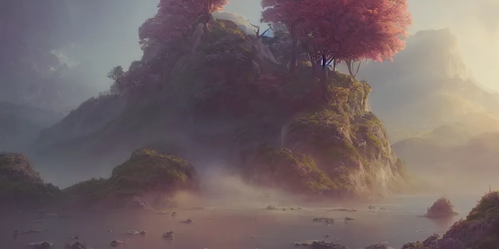 Image similar to beautiful landscape, jungel environment, pastel colors, film, dramatic, cinematic, highly detailed, mid day, large scale, hyperrealistic, realistic lighting, octane render, by wlop, artgerm, trending on artstation hd, 8 k, clear, sharp