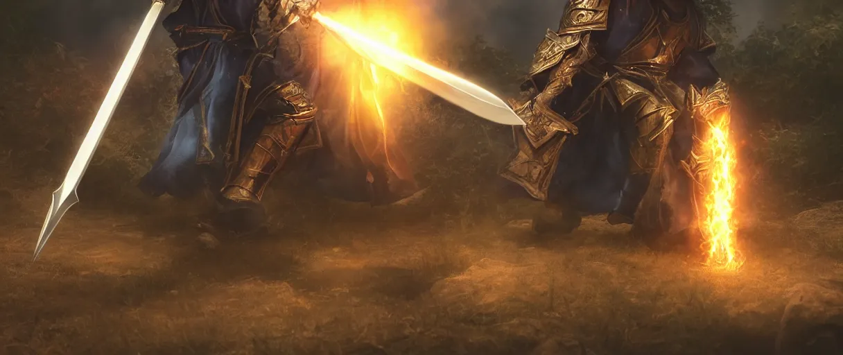 Image similar to a holy paladin called firemaw casting magic spells sword shield lord dramatic lighting cinematic establishing shot extremely high detail foto realistic cinematic lighting post processed