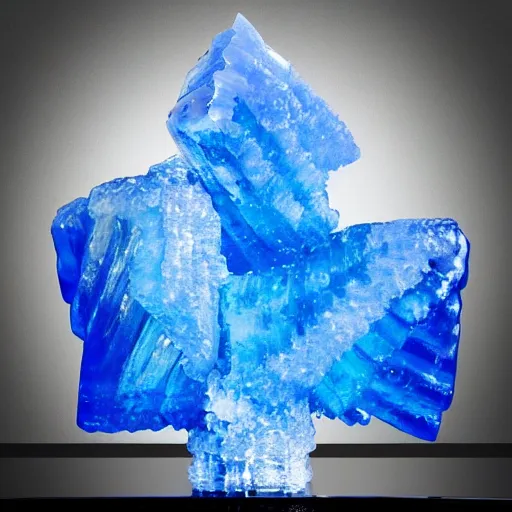 Prompt: abstract carved crystal sculpture made of blue ice, nebula background, 4k