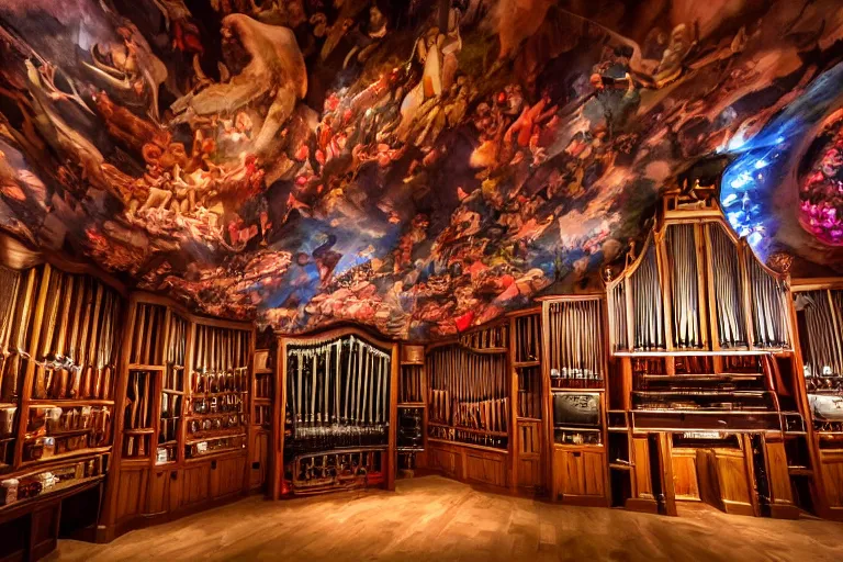 Image similar to the interior of the organ room at house on the rock in wisconsin.