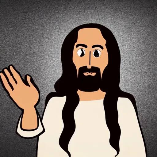 Prompt: cartoon jesus christ talking on old phone