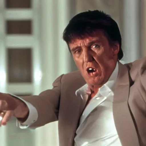 Prompt: film still of Donald Trump as Tony Montana in Scarface