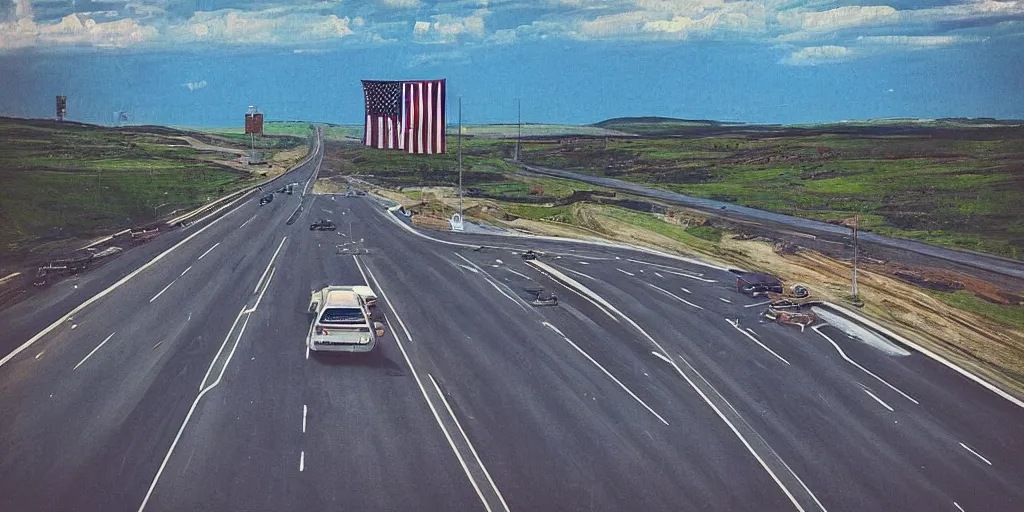 Image similar to “American highway in the style of Marcelino Truong”