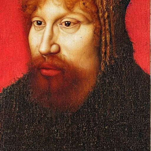 Image similar to portrait of nir levi, oil painting by jan van eyck, northern renaissance art, oil on canvas, wet - on - wet technique, realistic, expressive emotions, intricate textures, illusionistic detail