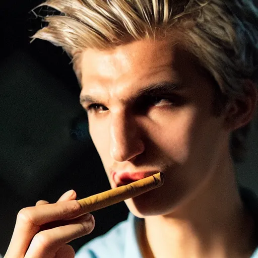 Image similar to a photo of xqc smoking a cigarrette