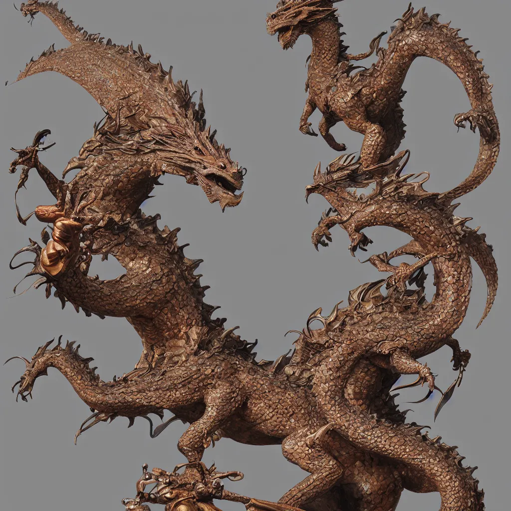 Prompt: a statue of a dragon in the northern wei dynasty, by zhelong xu, trending on artstation, highly detailed, photorealistic