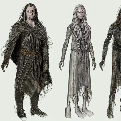 Prompt: costume sketches by Julie Taymor for The Lord of the Rings musical on broadway extremely detailed concept art